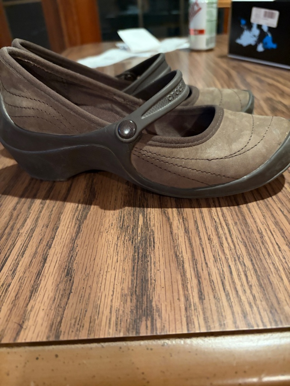 Crocs Wrapped Mary Jane Soft Leather Suede Slip On Round Toe Flat Brown Shoes 6 - Picture 4 of 6